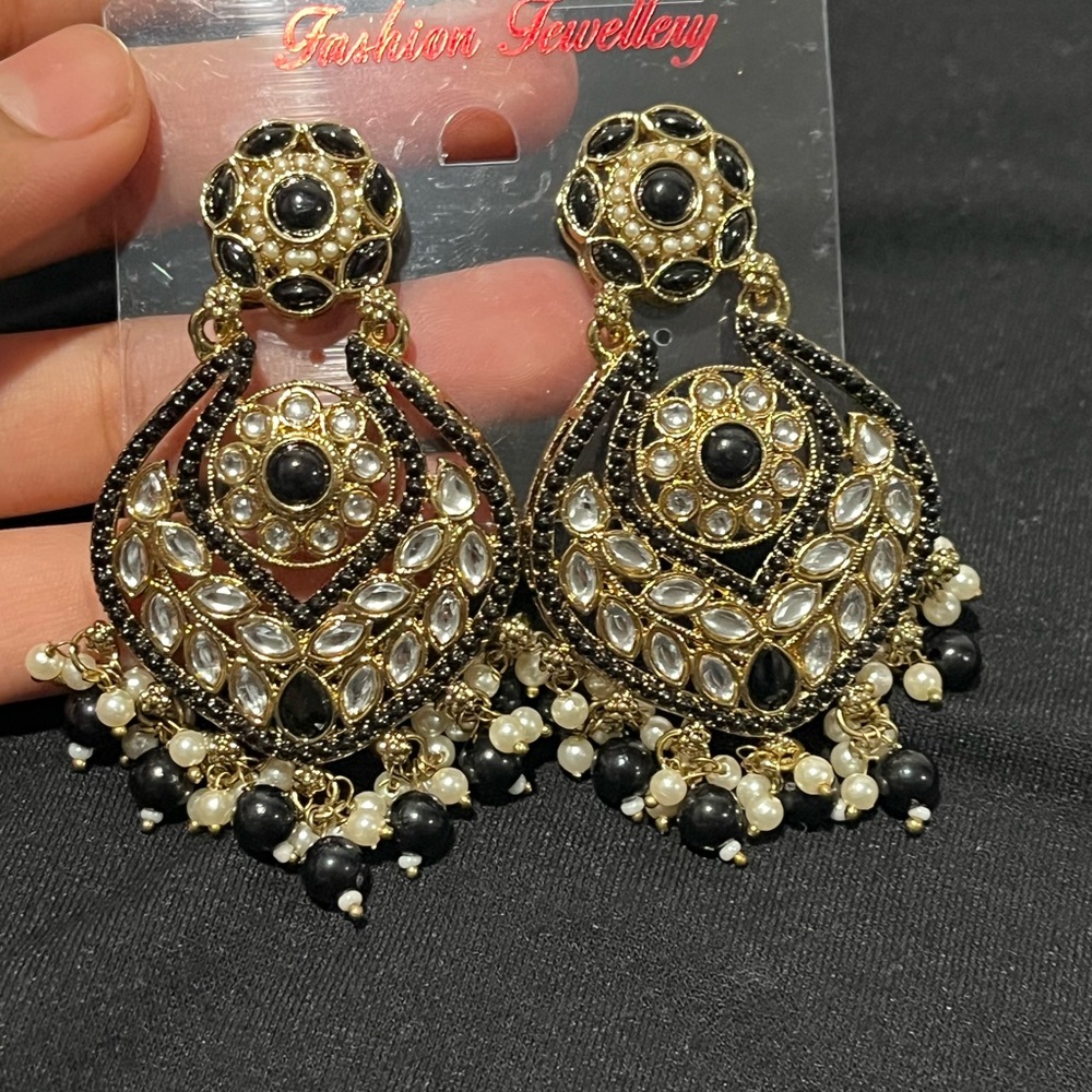 Beautiful Party wear Indian styling heavy earring for women | white black beads